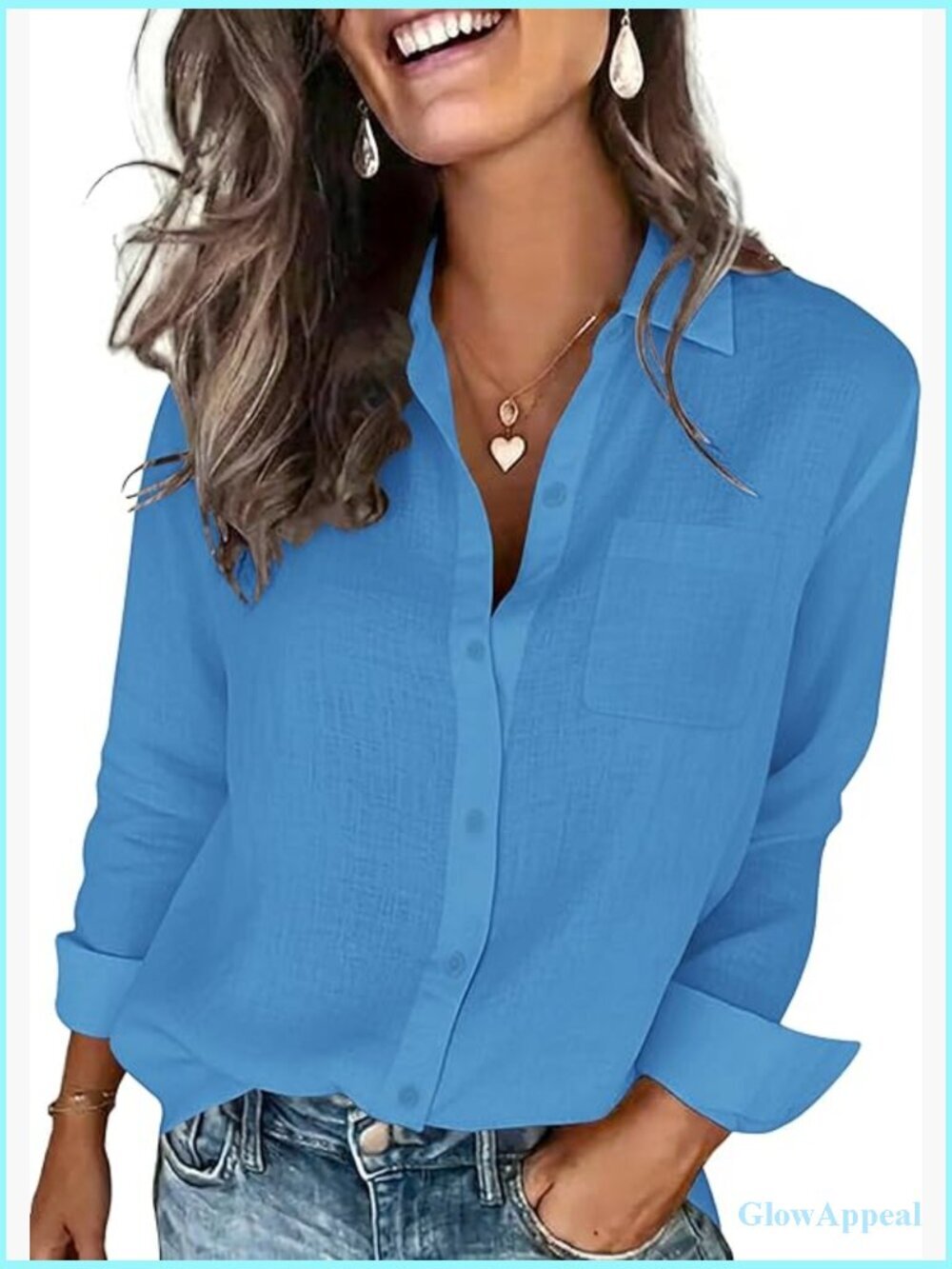 Womens Cotton Linen Long Sleeve Button Down Shirt Blouse Gauze Top Pocket